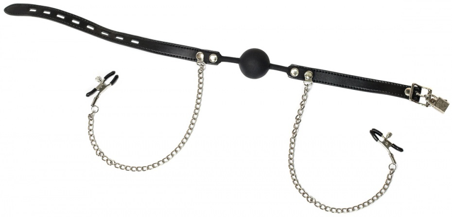 Ball gag with nipple clamps