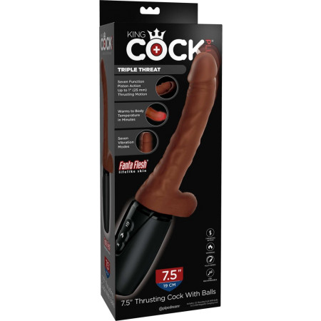 Vibratore riscaldante 7.5" Thrusting Cock With Balls - Brown