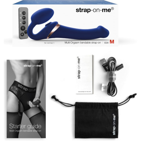 Strapon vibrante con succhiaclitoride Strapon-me Multi Orgasm Bendable Strap-On Blu