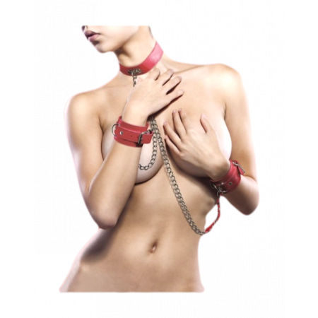 Leather Collar Handcuffs Red